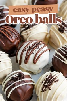 chocolate covered oreo balls with white and brown frosting