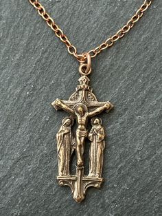 Solid bronze chain and medal Cheap Bronze Necklaces With Antique Finish, Bronze Crucifix Necklace As Gift, Bronze Crucifix Necklace For Gift, St Benedict Cross, At The Cross, Crucifix Necklace, Our Lady Of Sorrows, Bronze Necklace, Catholic Prayers