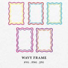 four square frames with different colored lines on the bottom, and one in the middle