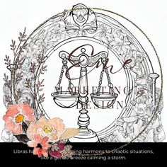 a drawing of a libras sign with flowers around it