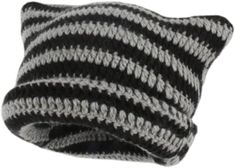 a black and white striped knitted hat