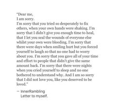 an open letter with the words dear me, i'm sorry