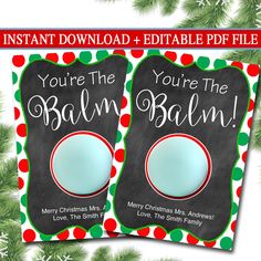 you're the balm ballin christmas card with red and green polka dots