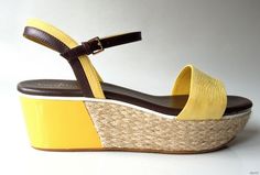 Gorgeous Cole Haan’ Arden’ wedges done in yellow and brown leather with 1.5 raffia platform and a 2.5 inches wedge heel. Open toe, adjustable ankle strap, padded leather insole. Sizes: 8,5 and 9,5. Brand new in original box. 100% authentic. Very pretty and really comfortable style! Yellow Leather Wedge Sandals For Summer, Yellow Wedge Sandals With Platform And Round Toe, Yellow Leather Closed Toe Wedge Sandals, Yellow Leather Wedge Sandals, Yellow Leather Wedge Heel Sandals, Yellow Leather Platform Wedge Sandals, Yellow Slip-on Wedge Sandals For Summer, Formal Brown Wedge Sandals With 4-inch Heel, Yellow Leather Closed-toe Wedge Sandals