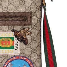 GUCCI Courrier 406408-K9RNT-8967 Designer Brown Bags With Embroidered Logo, Brown Travel Bag With Embroidered Logo, Designer Shoulder Bag With Embroidered Logo For Travel, Luxury Shoulder Bag With Logo Patch For Travel, Travel Crossbody Shoulder Bag With Embroidered Logo, Designer Rectangular Bag With Logo Patch, Designer Rectangular Bags With Logo Patch, Designer Embroidered Shoulder Bag For Travel, Gucci Tiger