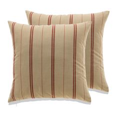 two beige and red striped pillows on a white background