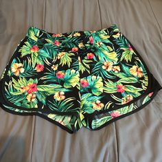 Fun Tropical Print Workout Or Casual Wear Shorts. Has Built-In Undies. Size Xl. Brand: Ideology @ Macy’s. Never Worn. Black Tropical Style Shorts For Vacation, Girlfriend Clothes, Walker Boots, Shorts Athletic, Fit N Flare Dress, Rain And Snow Boots, Boot Sandals, Tropical Print, Black Orange