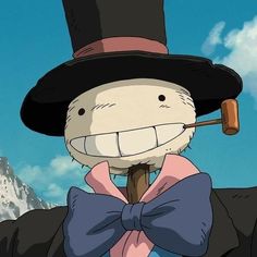 a cartoon character wearing a top hat and bow tie with a pipe in his mouth