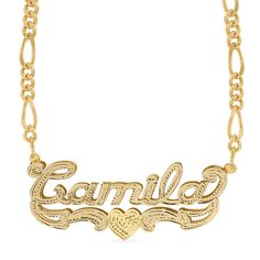 Double Plated Name Necklace "Camila" with Figaro chain - MonogramHub.com