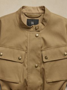 Lorainne Utility Jacket | Banana Republic Khaki Stand Collar Utility Jacket For Work, Fall Utility Jacket With Flap Pockets, Utility Jacket With Button Closure For Work, Khaki Utility Jacket With Snap Buttons For Fall, Classic Utility Jacket With Cargo Pockets For Work, Fall Utility Jacket With Stand Collar And Flap Pockets, Fall Utility Jacket With Flap Pockets And Stand Collar, Utility Jacket With Flap Pockets For Workwear, Fall Military Utility Jacket With Stand Collar