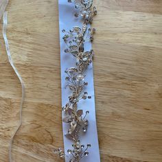 Champagne Floral Crystal Wedding Sash/Belt Flowers, Pearls, Crystals, And Leaves Adorn This Beautiful Sash, With White Sturdy Ribbon To Tie Around Your Midsection. Never Worn Adjustable Ribbon Wedding Sashes, White Adjustable Wedding Sashes, Adjustable White Bridal Belt For Bridesmaid, White Bridal Belt With Ribbon For Wedding, Wedding Sash Belt, Wedding Sash, Sash Belts, Sash Belt, Crystal Wedding