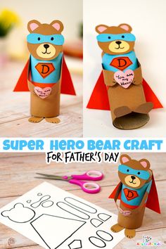 this paper craft is super hero bear craft for father's day