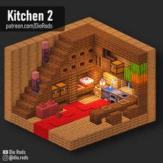 the kitchen is made up of wood and brick