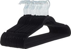 two black velvet hangers with clips attached to them