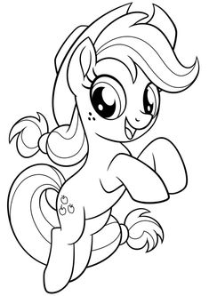 a cartoon pony running with her tail up and eyes wide open, in black and white