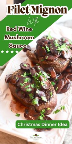 red wine mushroom sauce on a white plate