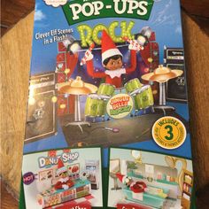 an advertisement for the elf on the shelf pop - ups rock in a flash book