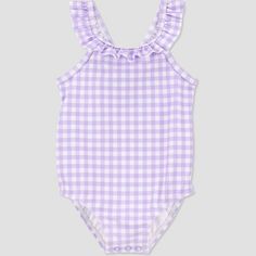 Carter's Just One You®️ Baby Girls' Ruffle Gingham One Piece Swimsuit - Purple Cute Ruffled Swimwear For Vacation, Playful Ruffled Swimwear For Summer, Cute Ruffled Swimwear For Poolside, Fitted Summer Swimwear For Playtime, Playful Swimwear With Upf 50+ For Spring, Playful Swimwear With Upf 50+, Cute Summer Pool Swimwear, Playful Upf 50+ Swimwear For Spring, Summer Swimwear With Ruffles