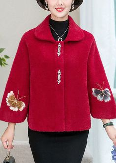 Women Red Embroideried Floral Thick Mink Hair Knitted Coats WinterFabric: Mink Hair KnittedSize & Fit: Fit: This garment fits true to size.Length: Size M measures 21.84"from shoulder to hemBust: Great for any cup size. Waist: Loose Fit. Comfortable room throughout midsection.Hip: Loose Fit - room for hips. Hand Wash Cold. Red Embroidered Winter Cardigan, Embroidered Red Cardigan For Fall, Red Embroidered Fall Cardigan, Knitted Coats, Autumn Outwear, Plus Size Winter, Maxi Coat, Oversized Coat, Fall Coat