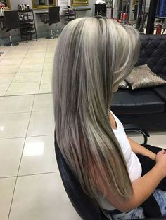 Ash Brown Hair With White Highlights, Silver On Top Black On Bottom Hair, Chunky Ash Blonde Highlights, Ashy Blonde Lowlights, Blonde With Black Lowlights, Platinum Hair With Lowlights, Long Grey Hair, Edgy Hair Color, Ice Blonde Hair