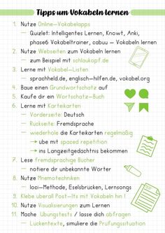 an info sheet with different things to do in german