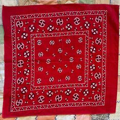 60s red, black, and white cotton circle geometric pattern bandana guranteed fast color 17 x 18in Red Bohemian Cotton Bandana, Red Cotton Bohemian Bandana, Retro Bandana With Bandana Print For Festivals, Circle Geometric Pattern, Cotton Bandanas, Milwaukee Wi, Bandanas, Milwaukee, White Cotton