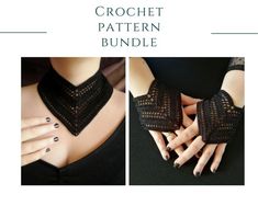 the crochet pattern is shown in three different pictures, including one with black lace on