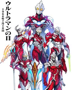 an image of some anime characters in red and white