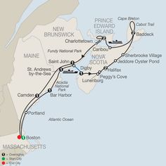 a map showing the route for new england