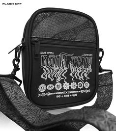 DON'T TRIP • Double-Sided • Reflective Shoulder Bag Shoulder Bag Edgy Black Shoulder Bag For Travel, Black Backpack Shoulder Bag For Streetwear, Edgy Black Streetwear Bags, Black Alternative Style Bags, Black Zipper Pocket Bag For Streetwear, Black Rectangular Bag With Ykk Zipper, Black Shoulder Bag For Streetwear, Edgy Streetwear Bag With Adjustable Strap, Black Nylon Bags For Techwear