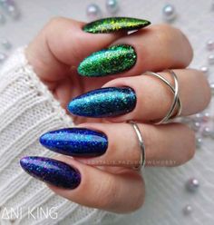 Sparkly Gel Nails, Peacock Aesthetic, Nails Designer, Silver Glitter Nails, Pastel Nails Designs, Nail Shimmer, Edgy Nails, Simple Gel Nails