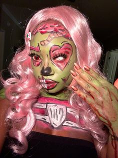 zombie halloween makeup look 🧠 #fyp #makeup #zombie #zombiemakeup #halloween Halloween Nails Zombie, Gory Zombie Makeup, Comic Zombie Makeup, Cool Zombie Makeup, Halloween Makeup Looks Zombie, Pink Zombie Makeup, Neon Zombie Makeup, Goth Zombie Makeup, Emo Zombie Makeup