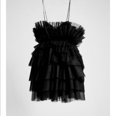 Sold Out New In Box Would Trade For A S Or Xs Zara Tulle Dress, Black Rhinestone Top, Black Tulle Dress, Fest Outfits, Rhinestone Top, Ballet Dress, Tulle Tutu, Black Tulle, Denim Mini Dress