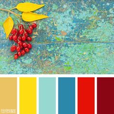 a color palette with red berries and yellow leaves on the top, in different shades