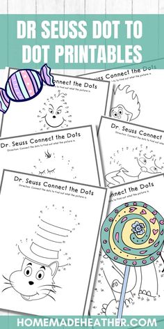 the dr seuss dot to dot printables for kids is shown in four different colors