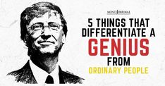 a man in a suit and tie with the words 5 things that differ to a genius from ordinary people