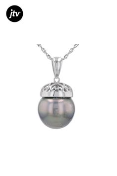 13-14mm Cultured Tahitian Pearl Rhodium Over Sterling Silver Pendant With Chain. Pendant measures approximately 1" L x 1/2" W and has a 6mm bail. Singapore chain measures approximately 18 inches in length, 1/32 of an inch in width with a lobster claw clasp closure and a 2 inch extender. Colors, shapes, and sizes may vary. Tahitian Pearl Round Pendant Necklace For Anniversary, Classic Tahitian Pearl Pendant Jewelry, Tahitian Pearl Round Pendant Necklace For Formal Occasions, Silver Tahitian Pearl Necklace Fine Jewelry, Silver Tahitian Pearl Necklace, Tahitian Pearl Pendant For Formal Occasions, Tahitian Pearl Pendant Jewelry For Formal Occasions, Tahitian Pearl Pendant Jewelry For Formal Events, Tahitian Pearl Pendant Necklaces For Formal Occasions