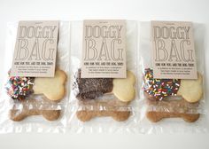 three dog treat bags filled with cookies and sprinkles