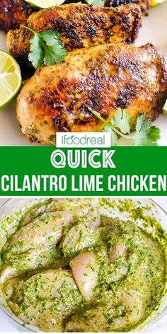 grilled chicken with cilantro lime sauce in the middle and on the side