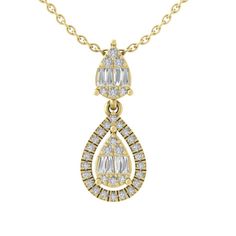 14K Yellow Gold Round and Baguette Diamond Pear Drop Pendant Necklace (3/8 cttw, I-J Color, I2-I3 Clarity), 18" Diamond Pendant | 14K Yellow Gold Jewelry for Women 3/8 cttw Round Diamonds (I2-I3 Clarity, I-J Color) Natural Conflict Free Diamonds 14K Yellow Gold Pendant Crafted with Sustainable Processes. 18 Inch Yellow Gold Plated Silver Cable Chain Necklace Free Gift Box Ideal Gift for Someone Special or to Treat Yourself Araiya Fine Jewelry Manufactures with a Focus on Quality, Value and Susta Cable Chain Necklace, Drop Pendant Necklace, Yellow Gold Jewelry, Yellow Gold Pendants, Baguette Diamond, Fine Jewellery Necklace, Drop Pendant, Gold Plated Silver, Pendant Set