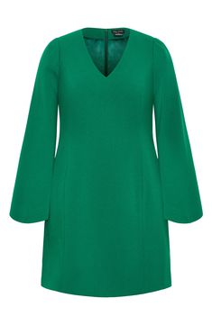 Long capelet sleeves frame this gorgeous minidress elevated by pretty princess seams. 35" length Back zip closure V-neck Long sleeves Stretch lining 97% polyester, 3% elastane Dry clean Imported Fitted Green V-neck Dress For Work, Elegant V-neck Elastane Mini Dress, Lined V-neck Mini Dress For Work, V-neck Mini Dress For Evening Events, Fitted V-neck Lined Mini Dress, Fitted Green V-neck Mini Dress, Fitted V-neck Elastane Dress, Lined Mini Dress Made Of Elastane, Stretch V-neck Lined Mini Dress