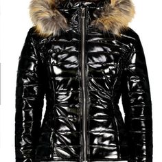 Size: S Color: Black Brand: Boohoo Condition: Brand New For Women/Girls Really Comfy & Cute! Leather Puffer Jacket, Puffer Parka, Logo Type, Quilted Puffer Jacket, Womens Clothing Stores, Hooded Coat, Faux Fur Coat, Padded Jacket, Red Jacket