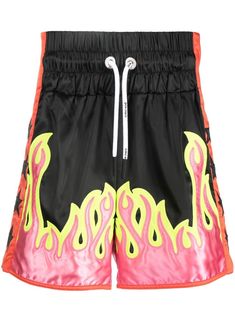 black drawstring fastening waist multi-panel design knee-length Flame Design, Knee Length Shorts, Printed Drawstring, Palm Angels, Shorts Black, Panel Design, Running Shorts, Short Outfits, Drawstring Waist