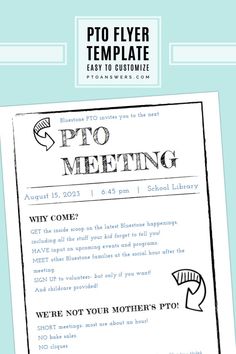 an image of a flyer with the words ppo meeting on it and a blue background