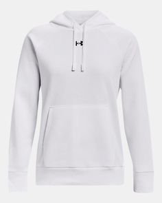 Ultra-soft cotton-blend fleece with brushed inside for extra warmth|Front kangaroo pocket|Ribbed cuffs & bottom hem Heather White, Hem Style, Workout Hoodie, Under Armour Women, Colorful Hoodies, White Hoodie, Heather Black, Fleece Hoodie, Kangaroo Pocket