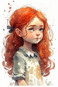 a painting of a girl with red hair and freckles on it's face