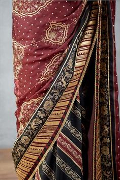 Shop for Torani Red Silk Satin Gulnar Yasmin Printed Saree for Women Online at Aza Fashions Burgundy Saree, Saree Tassel, Saree Red, Saree Tassels, Gota Work, Saree For Women, Luxury Sale, Red Saree, Floral Print Fabric