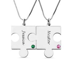 Engraved Puzzle Necklace for Couples Love Necklaces Silver - Engraved Puzzle Necklace is one pendant is for you and the other is for a loved one. Each one may be engraved with a name, up to 10 script letters. This Couples puzzle Necklace are great for BFFs, sisters, moms, whatever works for you!