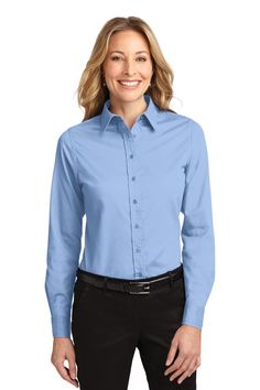 Shop Port Authority L608 in Light Blue / Light Stone & get instant bulk discounts. This 55.00% Cotton, 45.00% Polyester Women Dress Shirt is often used for Keep It Blank projects by our customers | Ships Fast | Award-Winning Customer Service. Mediterranean Blue, Orange Texas, Port Authority, Work Wear Women, Woven Dress, Long Sleeve Shirt Dress, Work Shirts, Office Outfits, The Professional