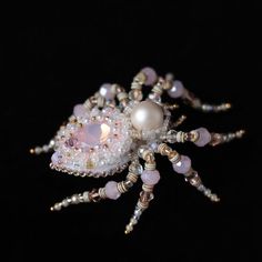 Pink Spider, Spider Brooch, Spider Jewelry, Beaded Spiders, Embroidered Brooch, Jewelry Pins, Halloween Jewelry, Fantasy Jewelry